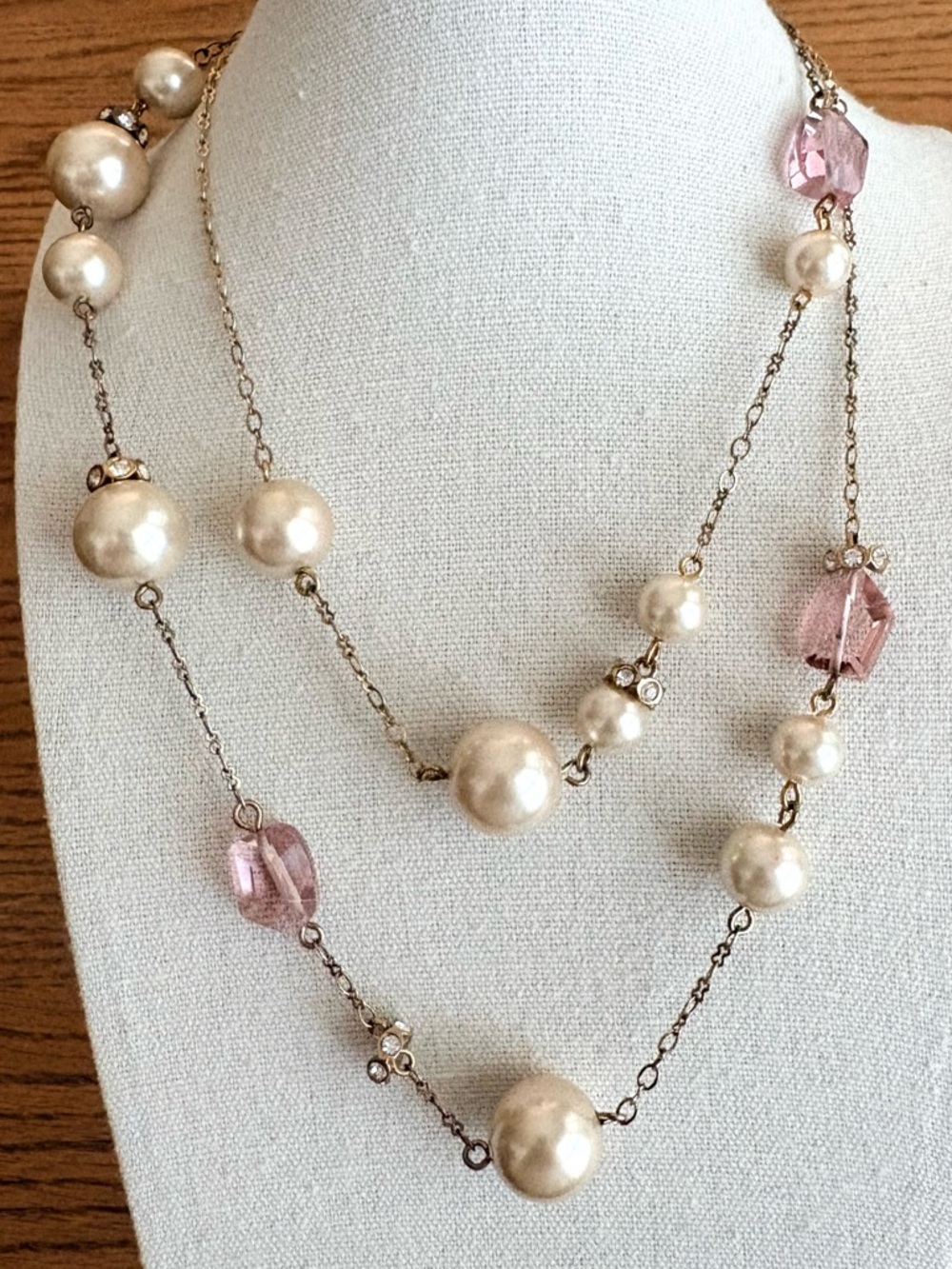 J.Crew | Faux Pearl and Crystal Station Necklace | 34” Length